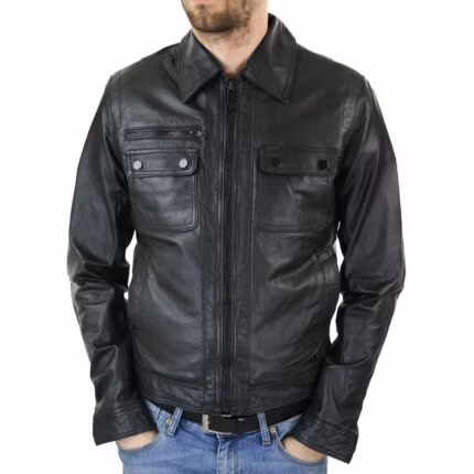 Mens Black Zip Vintage Classic Slim Fit Real Leather Short Jacket Retro - Knighthood Store