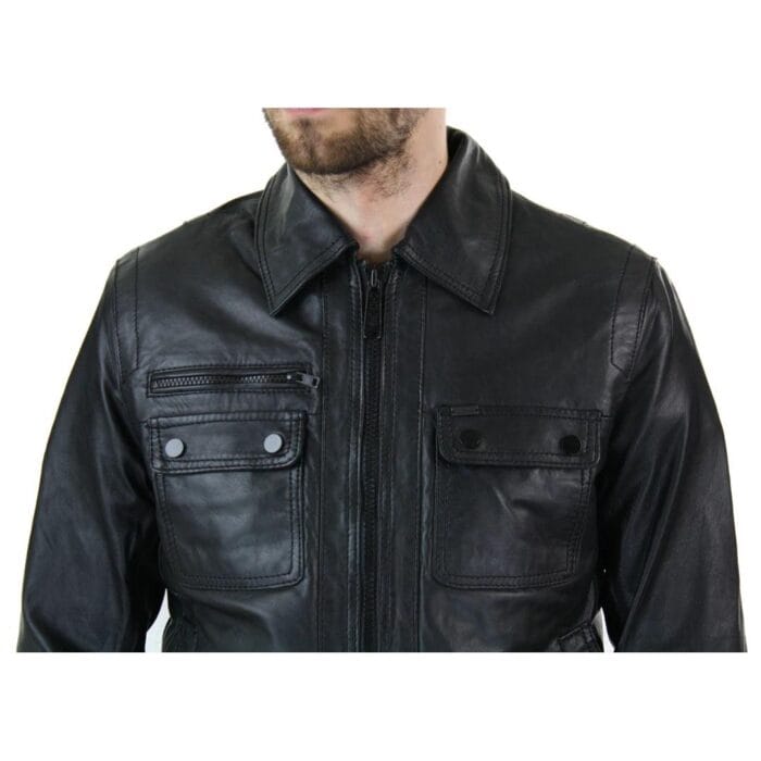 Mens Black Zip Vintage Classic Slim Fit Real Leather Short Jacket Retro - Knighthood Store
