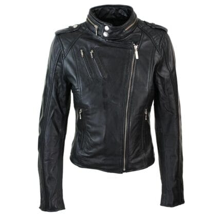Damen Bikerjacke aus echtem Leder, schmale Passform, rot, Samtfutter – Knighthood Store