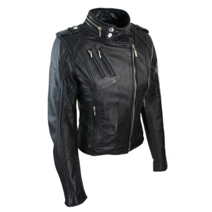 Chaqueta de motociclista roja de cuero auténtico para mujer, ajustada y con forro de terciopelo - Knighthood Store