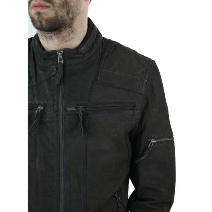 Mens Biker Motorcycle Vintage Distressed Brown Zip Short Leather Jacket Suede - Knighthood Store