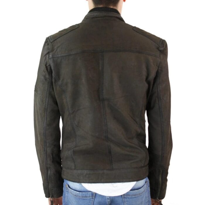 Mens Biker Motorcycle Vintage Distressed Brown Zip Short Leather Jacket Suede - Knighthood Store