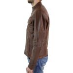 Mens Genuine Leather Biker Jacket Zipped Nehru Grandad Collar Regular Fit - Knighthood Store