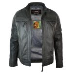 Mens Retro Style Zipped Biker Jacket Real Leather Soft Grey Vintage Smart Casual - Knighthood Store