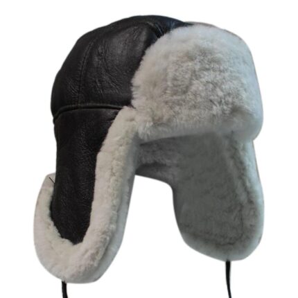 Mens Real Sherling Sheepskin Pilot Aviator Trapper Hat Brown Ginger Flying Cap Leather - Knighthood Store