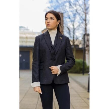 Women Black Blazer Waistcoat Tweed Herringbone Wool Classic Smart Casual Vintage 1920s - Knighthood Store