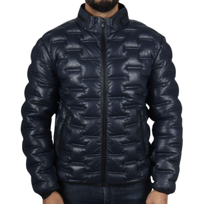 Men's Puffer Quilted Real Leather Jacket Casual Waist Length - Knighthood Store