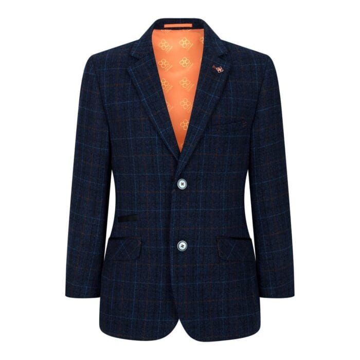Completo da ragazzo blu a 3 pezzi, a quadri blu navy, per matrimonio, ballo di fine anno, stile vintage su misura - Knighthood Store