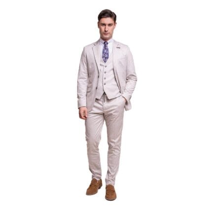 Mens Cream 3 Piece Suit Lightweight Tailored Fit - Knighthood Store