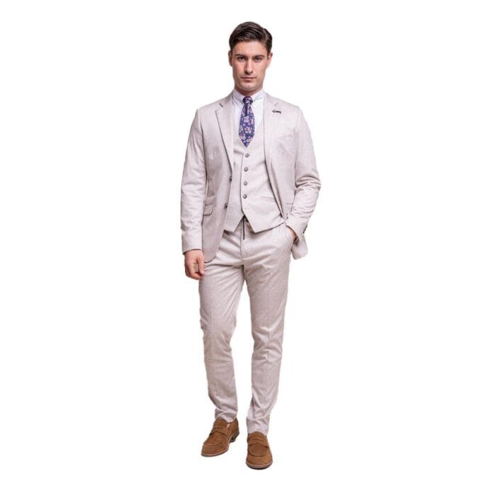 Mens Cream 3 Piece Suit Lightweight Tailored Fit - Knighthood Store