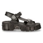 New Rock Boots BIOS120-V1 Unisex Metallic Schwarz Veganes Leder Sandale Punk Rock - Knighthood Store