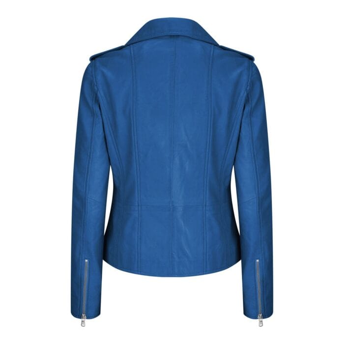 Giacca da motociclista da corsa in vera pelle blu morbida da donna e ragazza - Knighthood Store