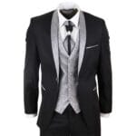Costume de mariage 4 pièces pour homme, col châle, style vintage, noir et argent, avec cravate - Knighthood Store