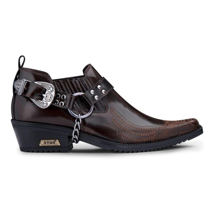 Zapatos estilo western de cuero genuino para hombre, con águila estadounidense, charol brillante, Wincklepickers, cinturón de cadena de metal, tacón cubano, vaquero de baile - Knighthood Store