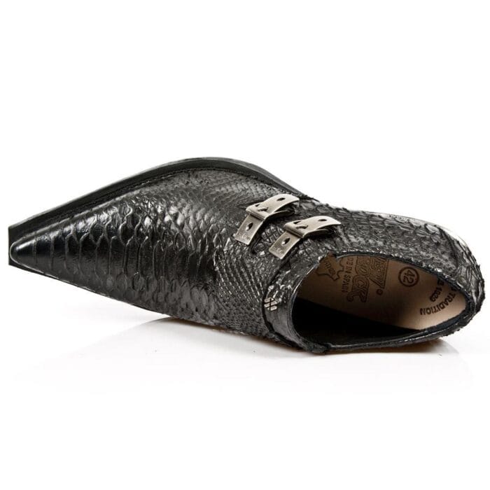 Botas de tacón de acero New Rock 7934-S2 con hebilla de piel de pitón negra en relieve - Tienda Knighthood