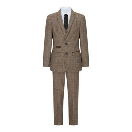 Traje marrón de 3 piezas para niño, de tweed a cuadros, estilo retro vintage, corte entallado, años 20 - Knighthood Store