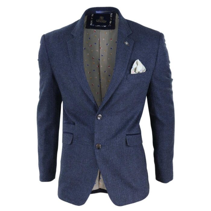 Giacca blazer in tweed a spina di pesce di lana Peaky Blinders da uomo, blu e marrone, vintage - Knighthood Store