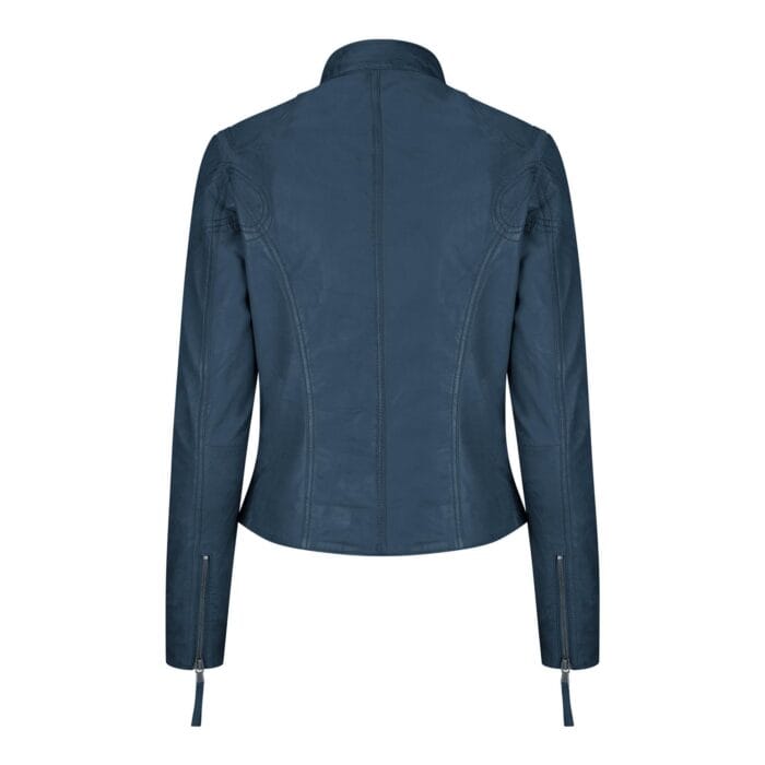 Damen Bikerjacke aus echtem Leder in Slim Fit, Marineblau - Knighthood Store