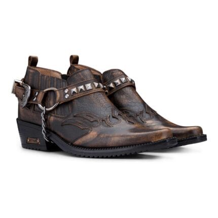 Zapatos de vaquero de cuero auténtico para hombre Wincklepickers, tacón cubano, cinturón de metal, estampado de cocodrilo occidental - Tienda Knighthood