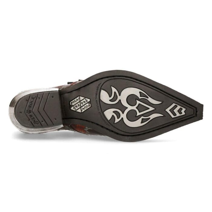Chaussures New Rock 7960-S5 en cuir noir vintage à fleurs rouges et motif cachemire style western - Knighthood Store