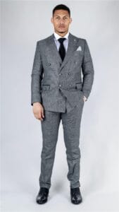 Abito da uomo grigio a due pezzi, doppiopetto, a quadri, elegante - Knighthood Store