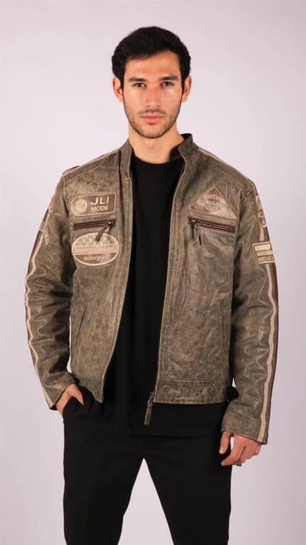 Giacca in pelle da motociclista con cerniera da uomo | Infinity - Knighthood Store
