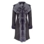 Manteau 3/4 gris en peau de mouton véritable de Toscane, coupe ajustée, pour femme - Knighthood Store