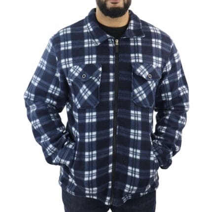 Maglione invernale da uomo in pile termico con fodera in pelliccia, stile boscaiolo, con cerniera e quadri - Knighthood Store