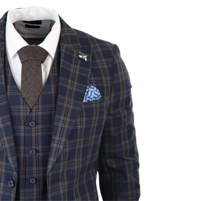 Costume 3 pièces bleu marine à carreaux pour homme - Tenue de soirée - Knighthood Store