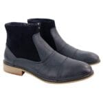 Stivali da uomo in vera pelle scamosciata, senza lacci, con cerniera laterale, eleganti e casual, neri e blu navy - Knighthood Store