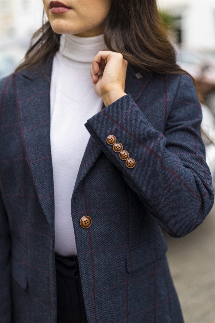 Blazer de tweed para mujer, chaqueta entallada de cuadros con espiga - Tienda Knighthood