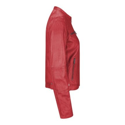 Damen Echtlederjacke, kurz, tailliert, Burgunderrot, Retro-Chinesischer Kragen - Knighthood Store