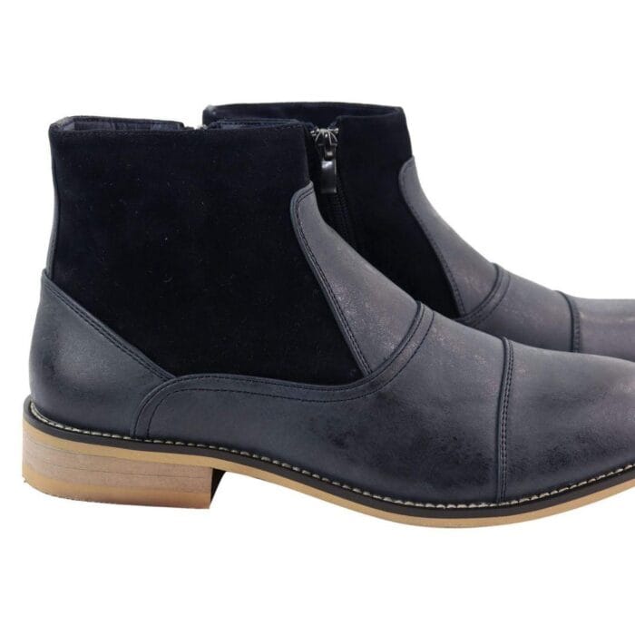 Stivali da uomo in vera pelle scamosciata, senza lacci, con cerniera laterale, eleganti e casual, neri e blu navy - Knighthood Store