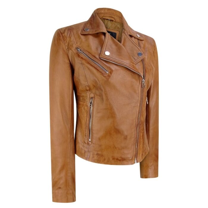 Giacca da motociclista retrò casual in morbida nappa color cuoio di Infinity Ladies BRANDO - Knighthood Store