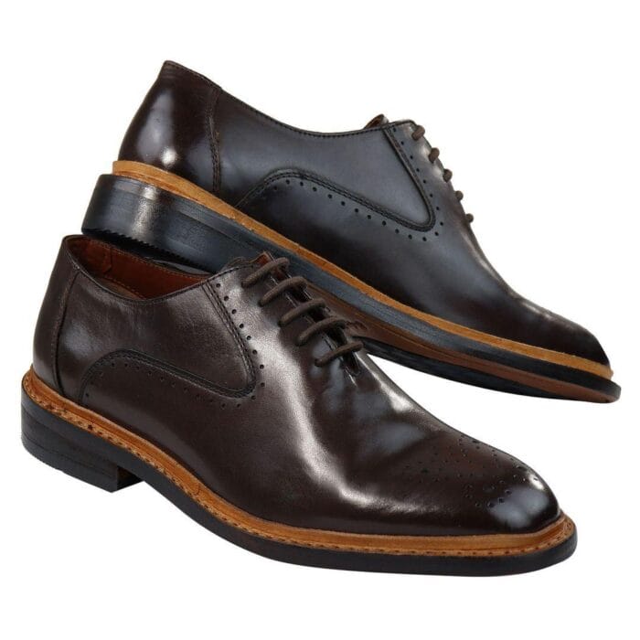Zapatos Oxford Brogue para hombre, color tostado, marrón y negro, con cordones, de piel Goodyear Welted - Knighthood Store