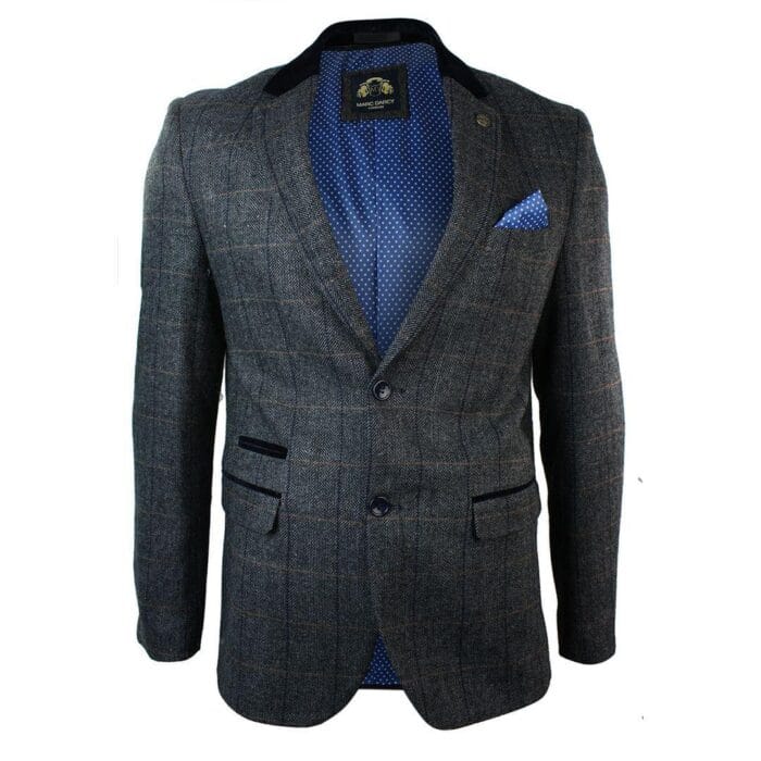 Giacca blazer aderente in tweed a spina di pesce vintage a quadri da uomo, marrone chiaro - Knighthood Store