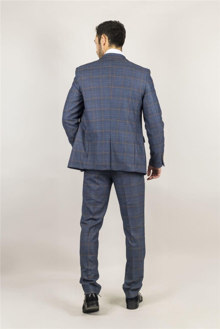 Traje de hombre de 3 piezas azul marino a cuadros clásicos, corte entallado, vestido formal - Knighthood Store