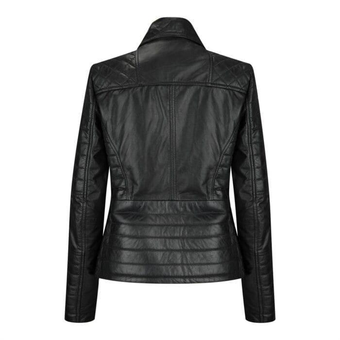 Giacca da motociclista in vera pelle da donna, nera, vestibilità slim - Knighthood Store