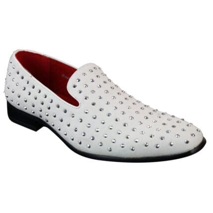 Mens Suede Slip On Loafers Shoes Stud Spikes Silver Smart Casual Shiny Party - Knighthood Store