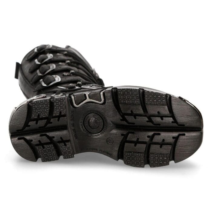New Rock 272 Metallic Schwarz Goth Kniehohe Stiefel mit Reißverschluss und Schnalle aus Leder Punk Emo - Knighthood Store
