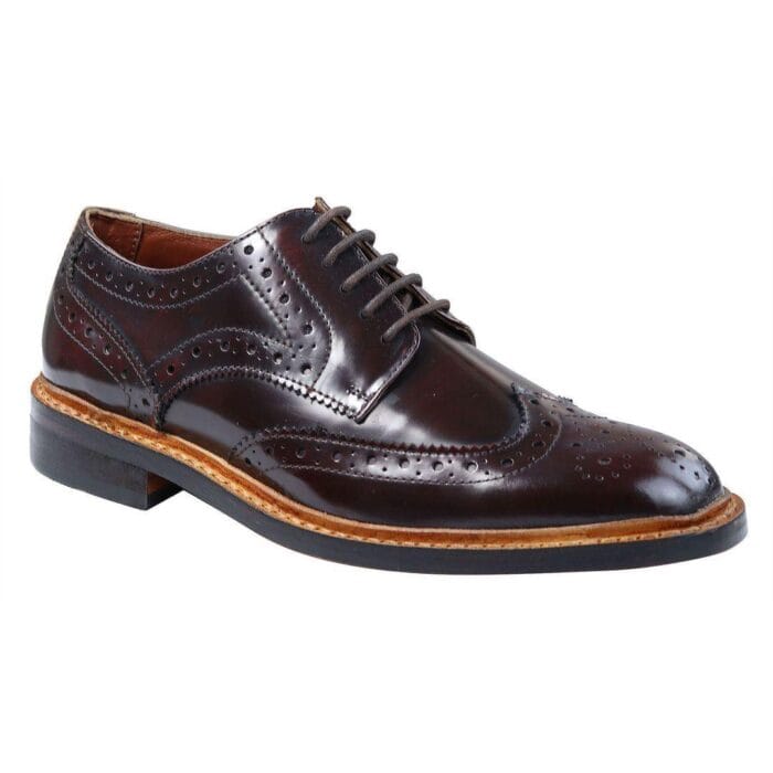 Zapatos Oxford Brogue para hombre, de piel con cordones Goodyear Welted, color tostado, marrón y burdeos - Knighthood Store