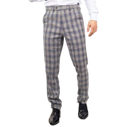 Men's Trousers Grey Blue Checked Casual Formal Pants - Knighthood Store