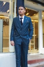 Traje de dos piezas color oliva para hombre, cruzado, a cuadros, formal - Knighthood Store