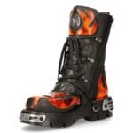 Bottes motardes gothiques New Rock 107-S1 en cuir noir avec tête de mort et diable - Knighthood Store