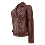 Ladies Women Genuine Real Leather Slim Fit Black Biker Jacket - Knighthood Store