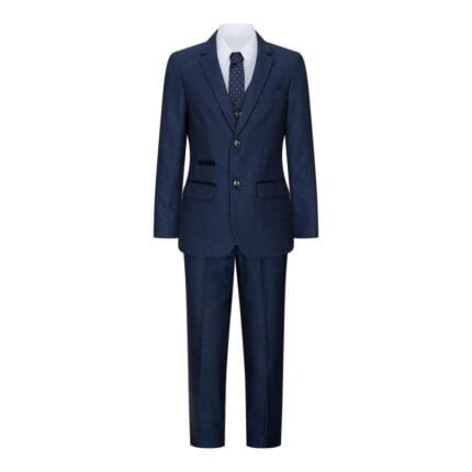 Marineblauer 3-teiliger Tweed-Anzug für Jungen mit Vogelaugenmuster, elegant, für formelle Hochzeiten, klassisch, 1920er Jahre – Knighthood Store