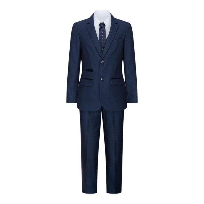 Traje de tweed azul marino de tres piezas para niño, estilo ojo de pájaro, elegante, formal, para boda, clásico, años 20 - Knighthood Store
