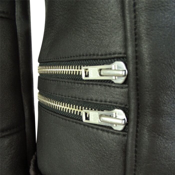 Womens Short Tailored Fit Morino Black Real Sheepskin Cross Zip Biker Style - Knighthood Store