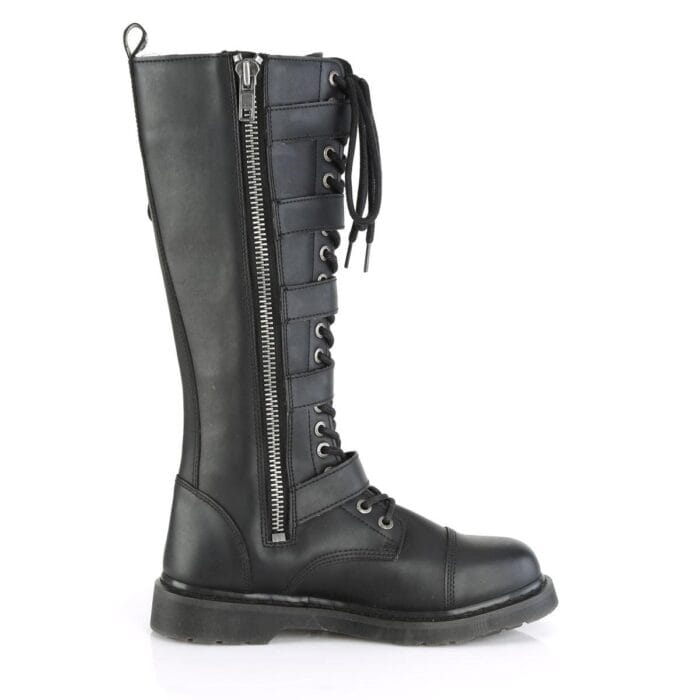 Botas altas hasta la rodilla DEMONIA Rock para hombre, estilo gótico EMO, color negro, con cordones y hebillas - Knighthood Store