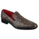 Scarpe da uomo slip-on in pelle verniciata, eleganti, in argento lucido, oro nero e glitter - Knighthood Store